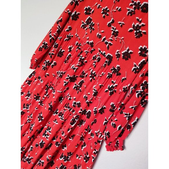 ZARA Angel Floral Tiered Midi Maxi Dress S Red Blogger Favorite Colorful Flowy - Picture 12 of 16
